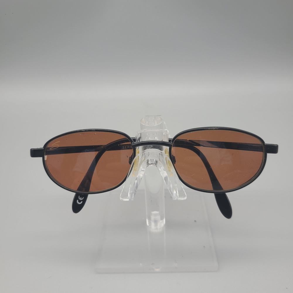 Serengeti 6413 Vintage Oval Sunglasses Black Metal Frame Brown Drivers Lens